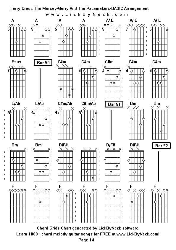 Chord Grids Chart of chord melody fingerstyle guitar song-Ferry Cross The Mersey-Gerry And The Pacemakers-BASIC Arrangement,generated by LickByNeck software.